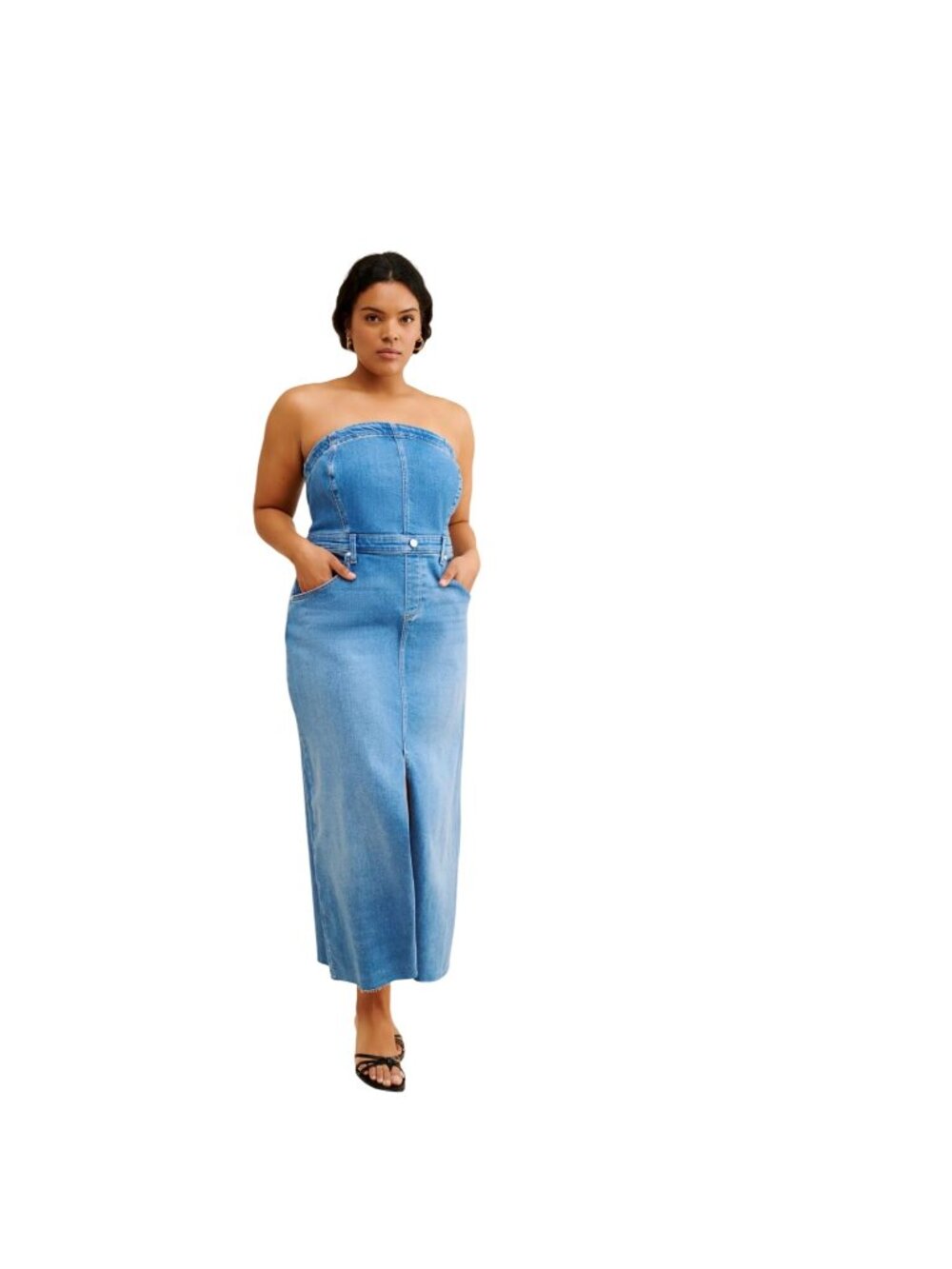 Pilcro The Madi Front-Slit Strapless Denim Dress Medium A-line silhouette